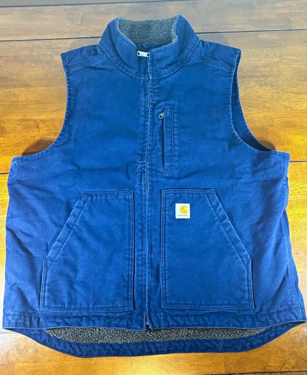 Carhartt Mens Sherpa Lined Full Zip Vest Blue Sz L Regular Stand-Up Collar